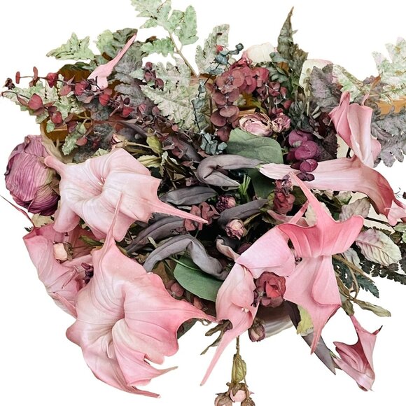 Large Decorative Vase With Artificial Floral Arrangement Pink & Green Silk Flowe - Picture 3 of 7